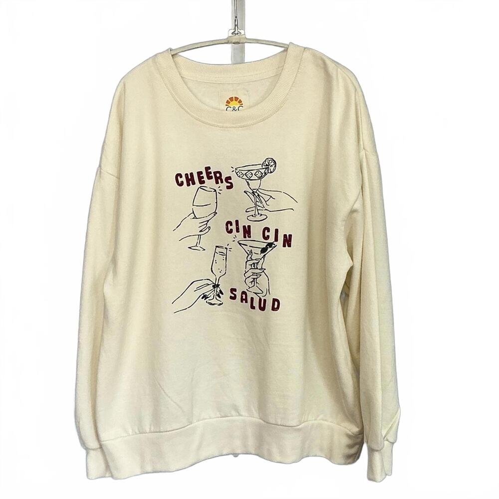 C&C California Cream Sweatshirt with Red Graphic. Fun. Large NWT